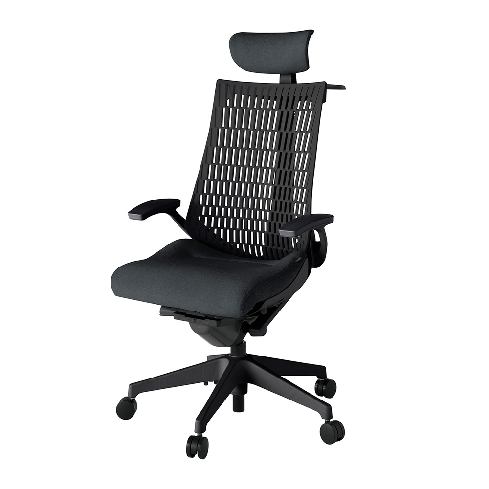 アクト2 KJ445SAXT1T1T1 エラストマバック テクスチャード 固定肘 ヘッドサポート ( クロス ) ハンガー ナイロンキャスター[ ベースカラー: T1 張地カラー: T1T1 / ブラック  ]