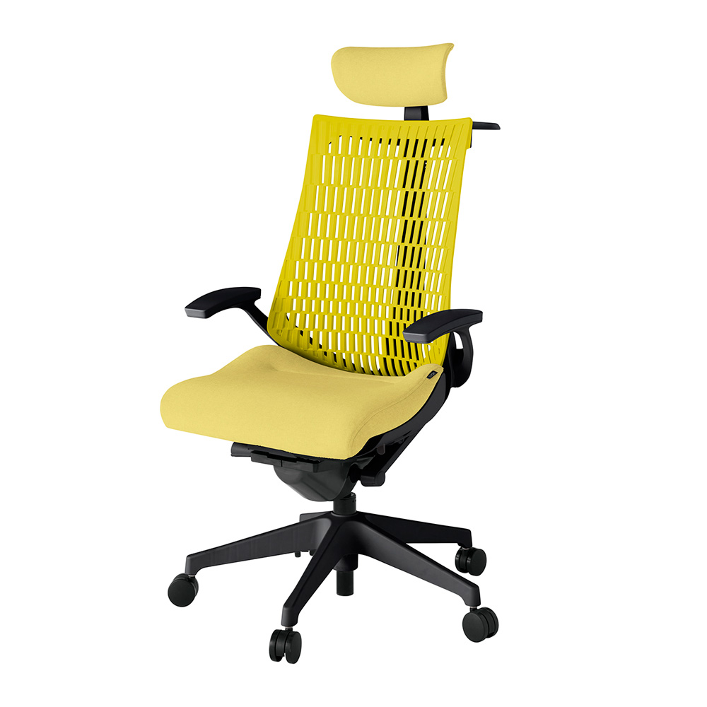 アクト2 KJ445SAXT1U6U5 エラストマバック テクスチャード 固定肘 ヘッドサポート ( クロス ) ハンガー ナイロンキャスター[ ベースカラー: T1 張地カラー: U6U5 / イエロー  ]