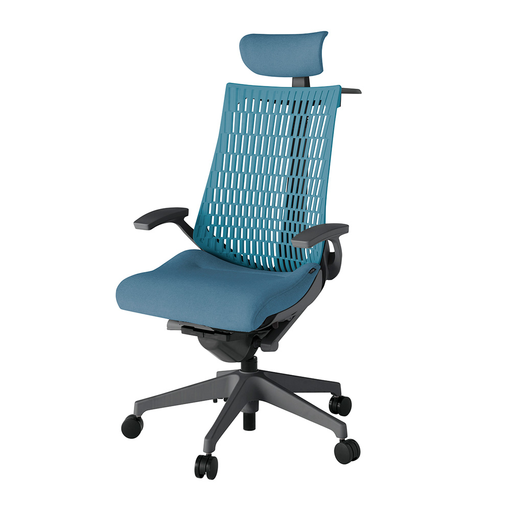 アクト2 KJ445SAXW2B4A4 エラストマバック テクスチャード 固定肘 ヘッドサポート ( クロス ) ハンガー ナイロンキャスター[ ベースカラー: W2 張地カラー: B4A4 / ブルー  ]