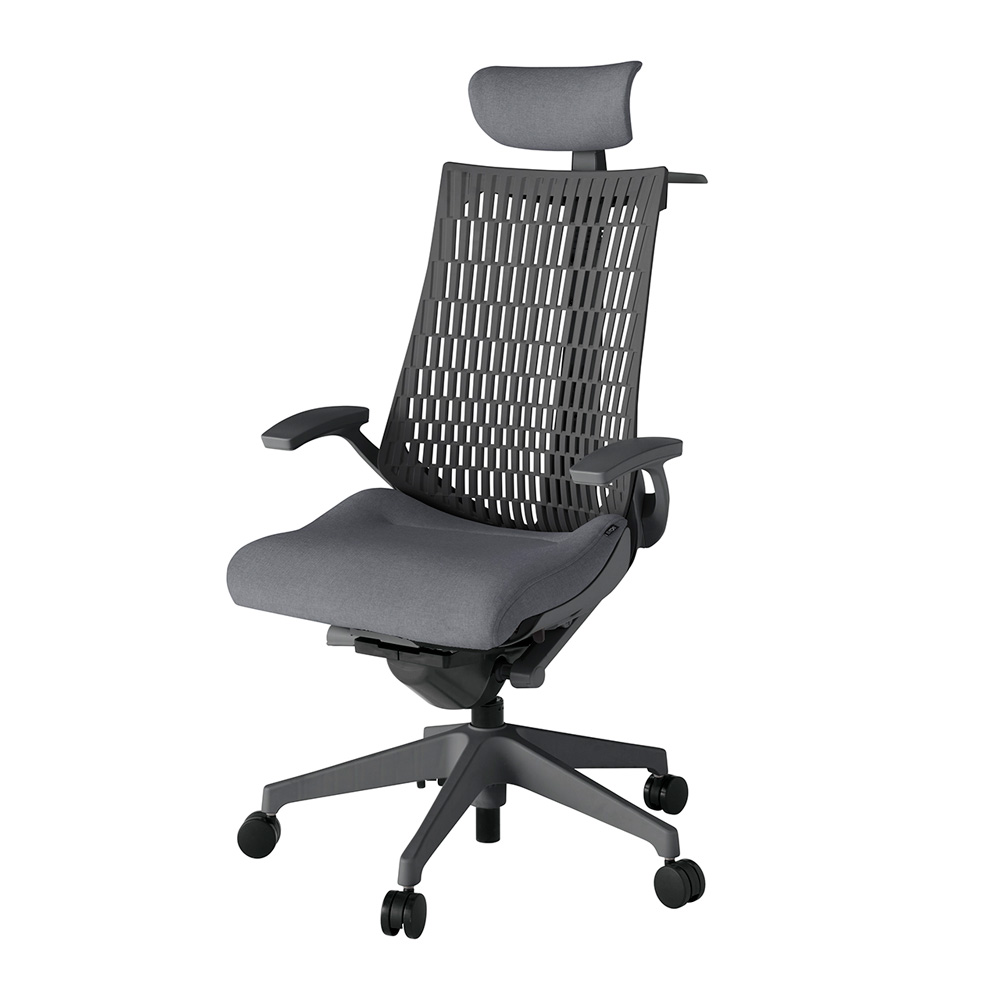 アクト2 KJ445SAXW2T3W2 エラストマバック テクスチャード 固定肘 ヘッドサポート ( クロス ) ハンガー ナイロンキャスター[ ベースカラー: W2 張地カラー: T3W2 / ダークグレー  ]