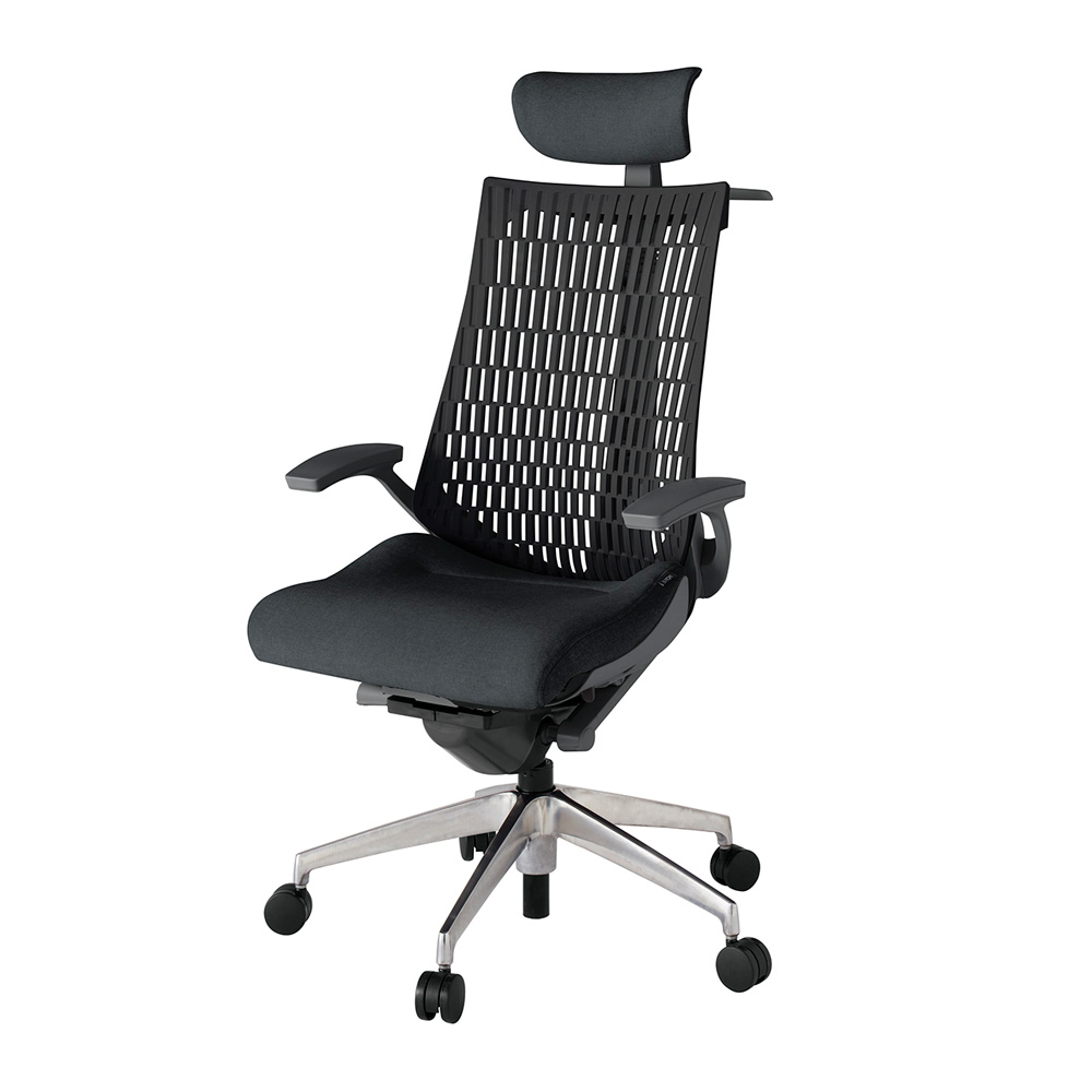 アクト2 KJ445SAXZDT1T1 エラストマバック テクスチャード 固定肘 ヘッドサポート ( クロス ) ハンガー ナイロンキャスター[ ベースカラー: ZD 張地カラー: T1T1 / ブラック  ]