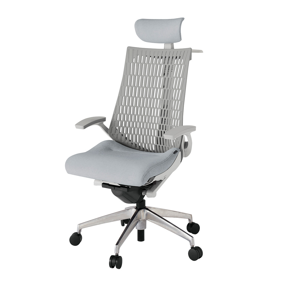 アクト2 KJ445SAXZNT7T6 エラストマバック テクスチャード 固定肘 ヘッドサポート ( クロス ) ハンガー ナイロンキャスター[ ベースカラー: ZN 張地カラー: T7T6 / ホワイトグレー  ]