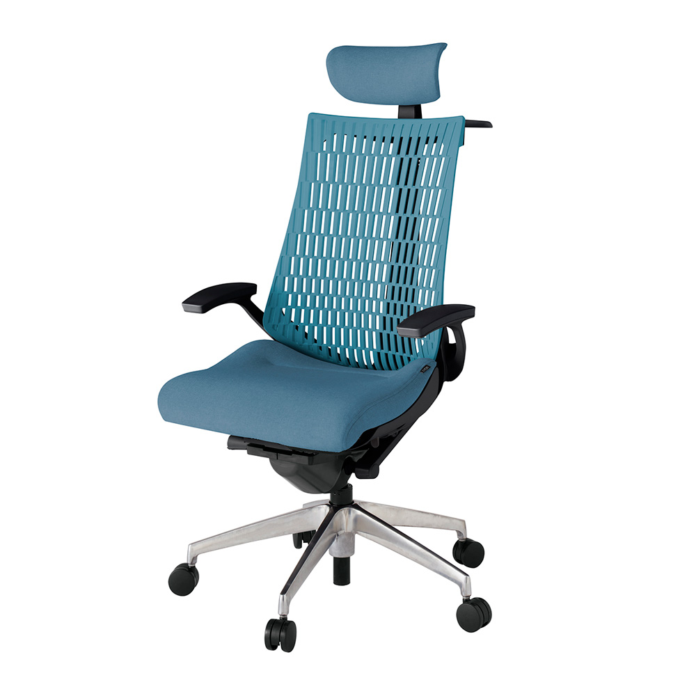 アクト2 KJ445SAXZTB4A4 エラストマバック テクスチャード 固定肘 ヘッドサポート ( クロス ) ハンガー ナイロンキャスター[ ベースカラー: ZT 張地カラー: B4A4 / ブルー  ]