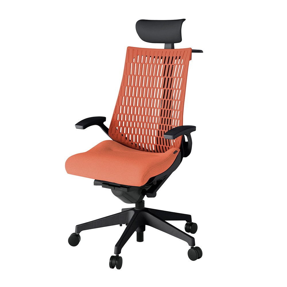 アクト2 KJ445SAYT1D4D4 エラストマバック テクスチャード 固定肘 ヘッドサポート ( ビニール ) ハンガー ナイロンキャスター[ ベースカラー: T1 張地カラー: D4D4 / パーシモオレンジ  ]