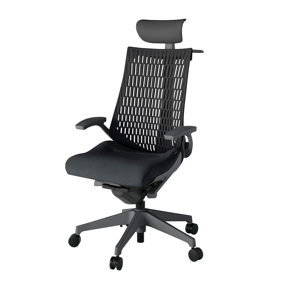 アクト2 KJ445SAYW2T1T1 エラストマバック テクスチャード 固定肘 ヘッドサポート ( ビニール ) ハンガー ナイロンキャスター[ ベースカラー: W2 張地カラー: T1T1 / ブラック  ]