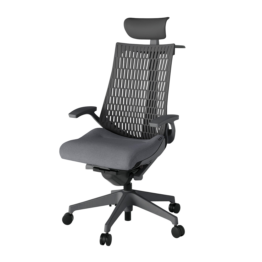 アクト2 KJ445SAYW2T3W2 エラストマバック テクスチャード 固定肘 ヘッドサポート ( ビニール ) ハンガー ナイロンキャスター[ ベースカラー: W2 張地カラー: T3W2 / ダークグレー  ]