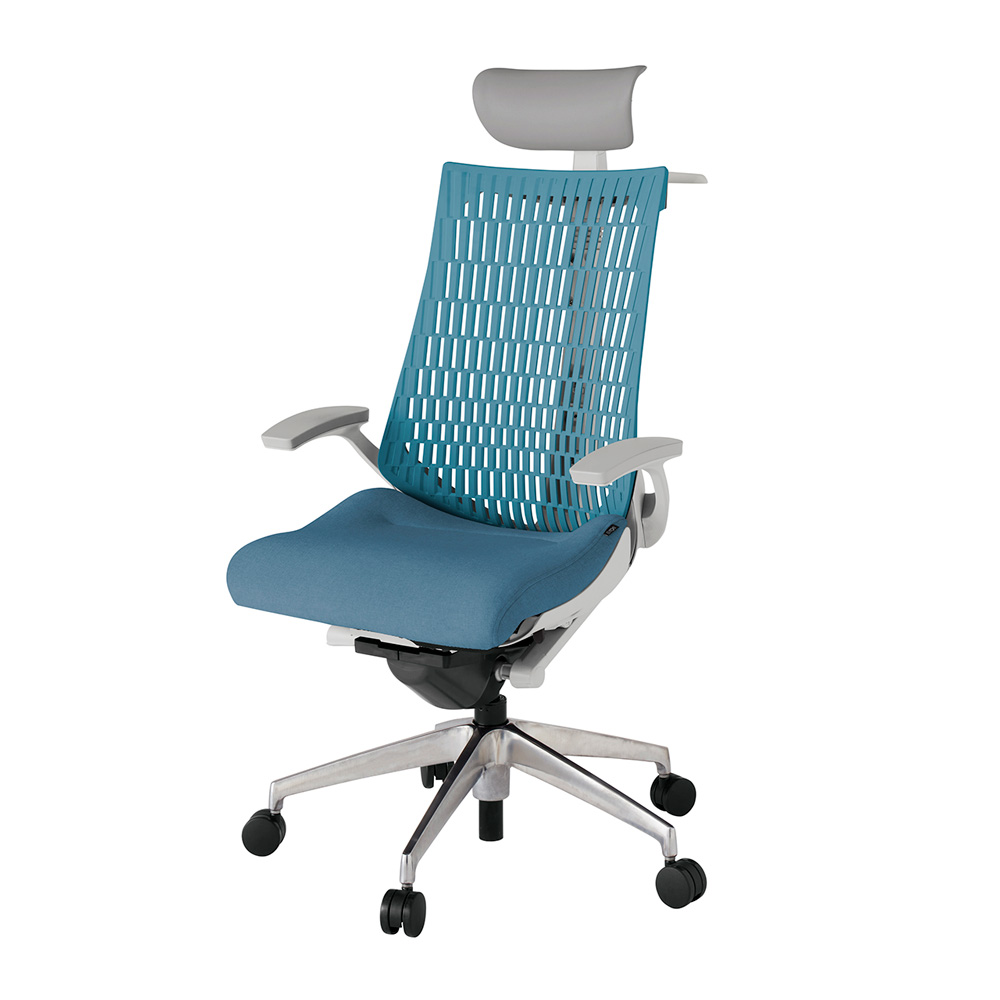 アクト2 KJ445SAYZNB4A4 エラストマバック テクスチャード 固定肘 ヘッドサポート ( ビニール ) ハンガー ナイロンキャスター[ ベースカラー: ZN 張地カラー: B4A4 / ブルー  ]