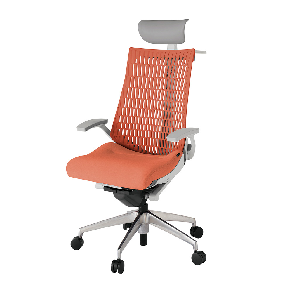 アクト2 KJ445SAYZND4D4 エラストマバック テクスチャード 固定肘 ヘッドサポート ( ビニール ) ハンガー ナイロンキャスター[ ベースカラー: ZN 張地カラー: D4D4 / パーシモオレンジ  ]