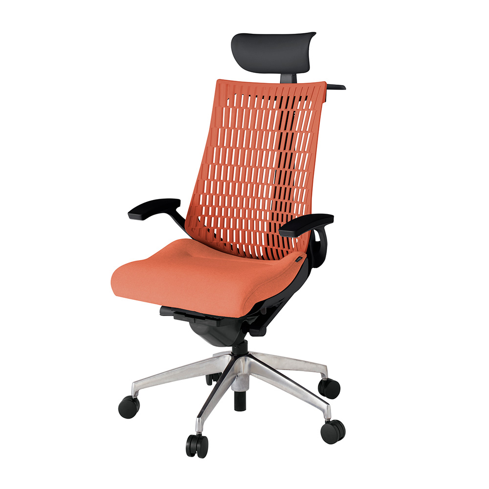 アクト2 KJ445SAYZTD4D4 エラストマバック テクスチャード 固定肘 ヘッドサポート ( ビニール ) ハンガー ナイロンキャスター[ ベースカラー: ZT 張地カラー: D4D4 / パーシモオレンジ  ]