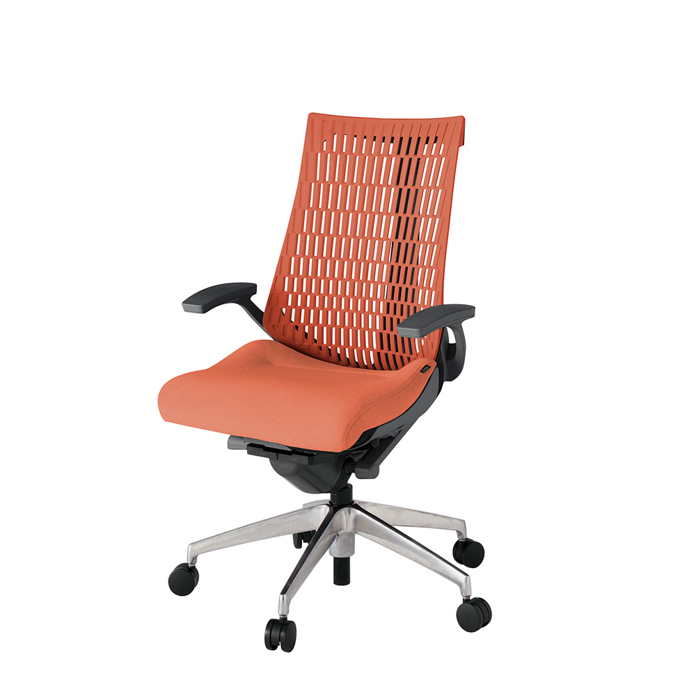 アクト2 KJ445SA-ZDD4D4 エラストマバック テクスチャード 固定肘 ナイロンキャスター[ ベースカラー: ZD 張地カラー: D4D4 / パーシモオレンジ  ]