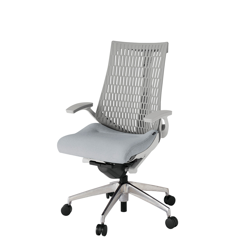 アクト2 KJ445SA-ZNT7T6 エラストマバック テクスチャード 固定肘 ナイロンキャスター[ ベースカラー: ZN 張地カラー: T7T6 / ホワイトグレー  ]