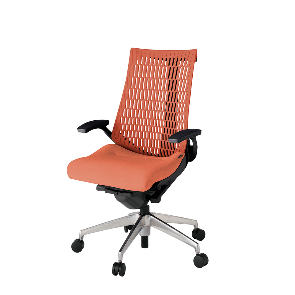 アクト2 KJ445SA-ZTD4D4 エラストマバック テクスチャード 固定肘 ナイロンキャスター[ ベースカラー: ZT 張地カラー: D4D4 / パーシモオレンジ  ]