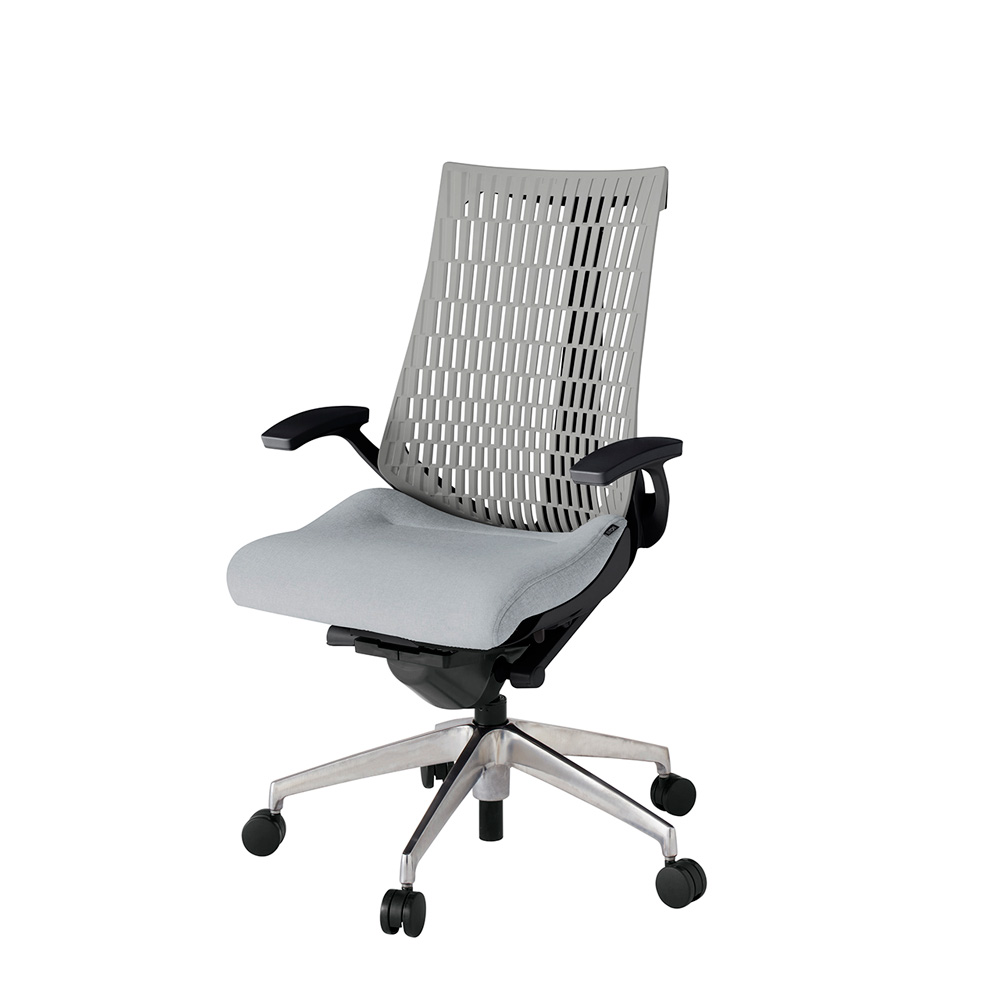 アクト2 KJ445SA-ZTT7T6 エラストマバック テクスチャード 固定肘 ナイロンキャスター[ ベースカラー: ZT 張地カラー: T7T6 / ホワイトグレー  ]