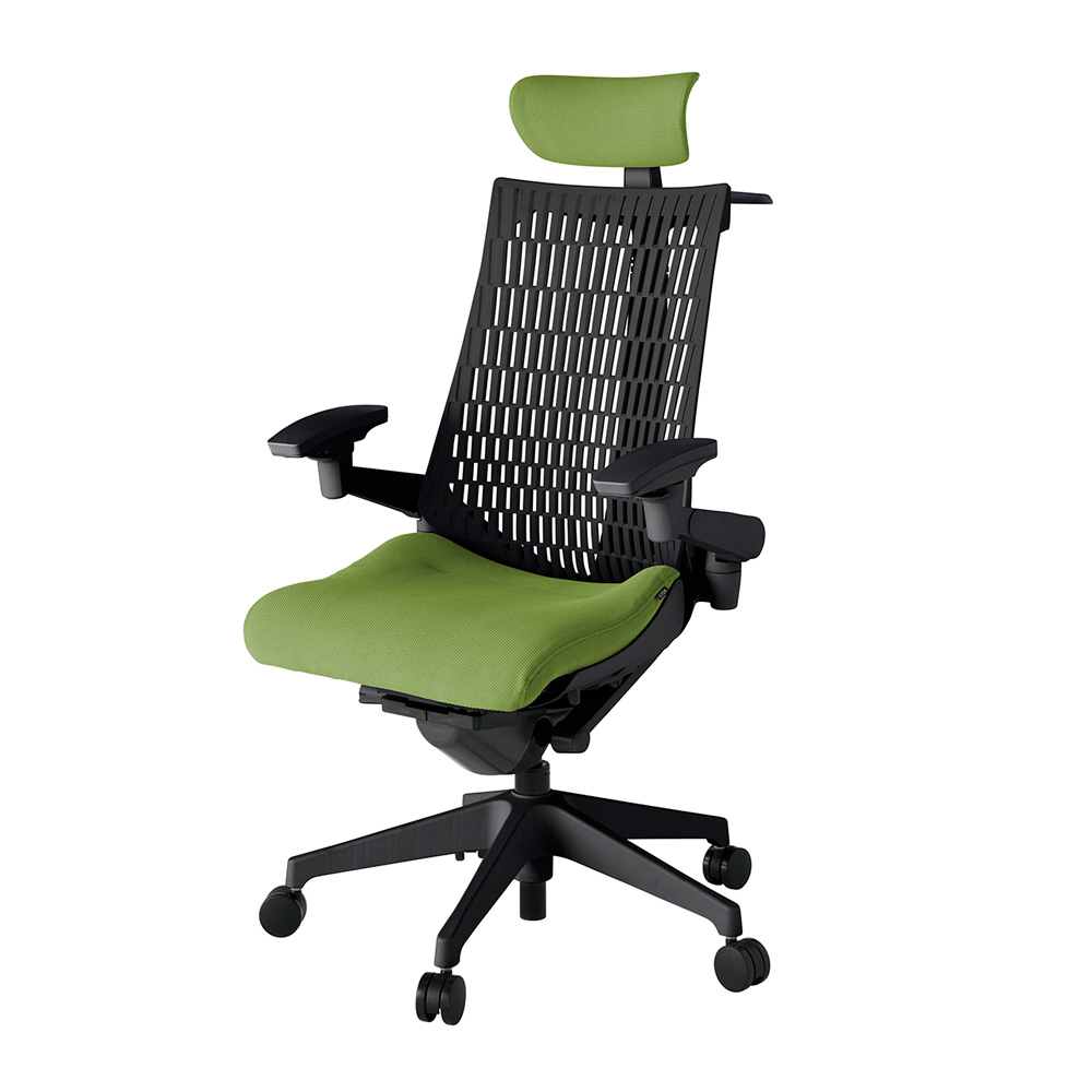 アクト2 KJ447PSXT1Q7T1 エラストマバック プレーン 可動肘 ヘッドサポート ( クロス ) ハンガー ナイロンキャスター[ ベースカラー: T1 張地カラー: Q7 / グラスグリーン  ]