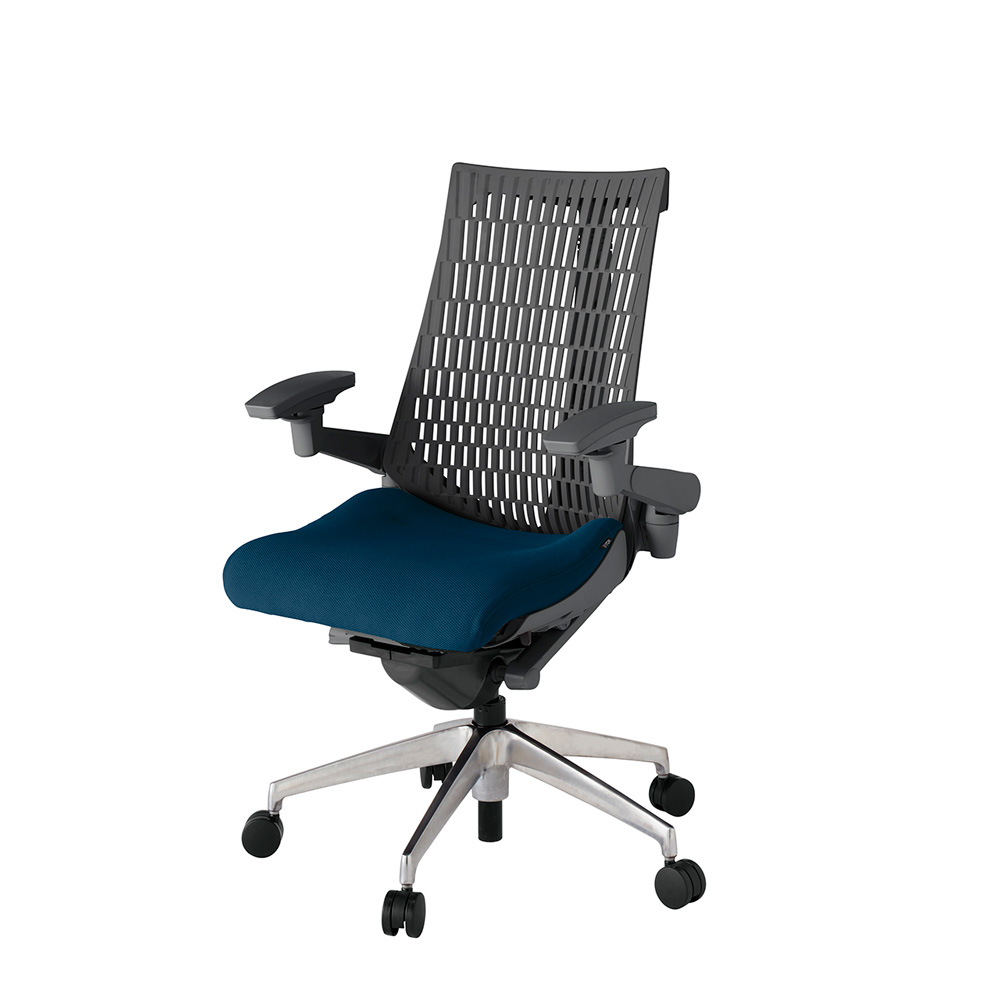 アクト2 KJ447PS-ZDB2W2 エラストマバック プレーン 可動肘 ナイロンキャスター[ ベースカラー: ZD 張地カラー: B2 / ネイビーブルー  ]