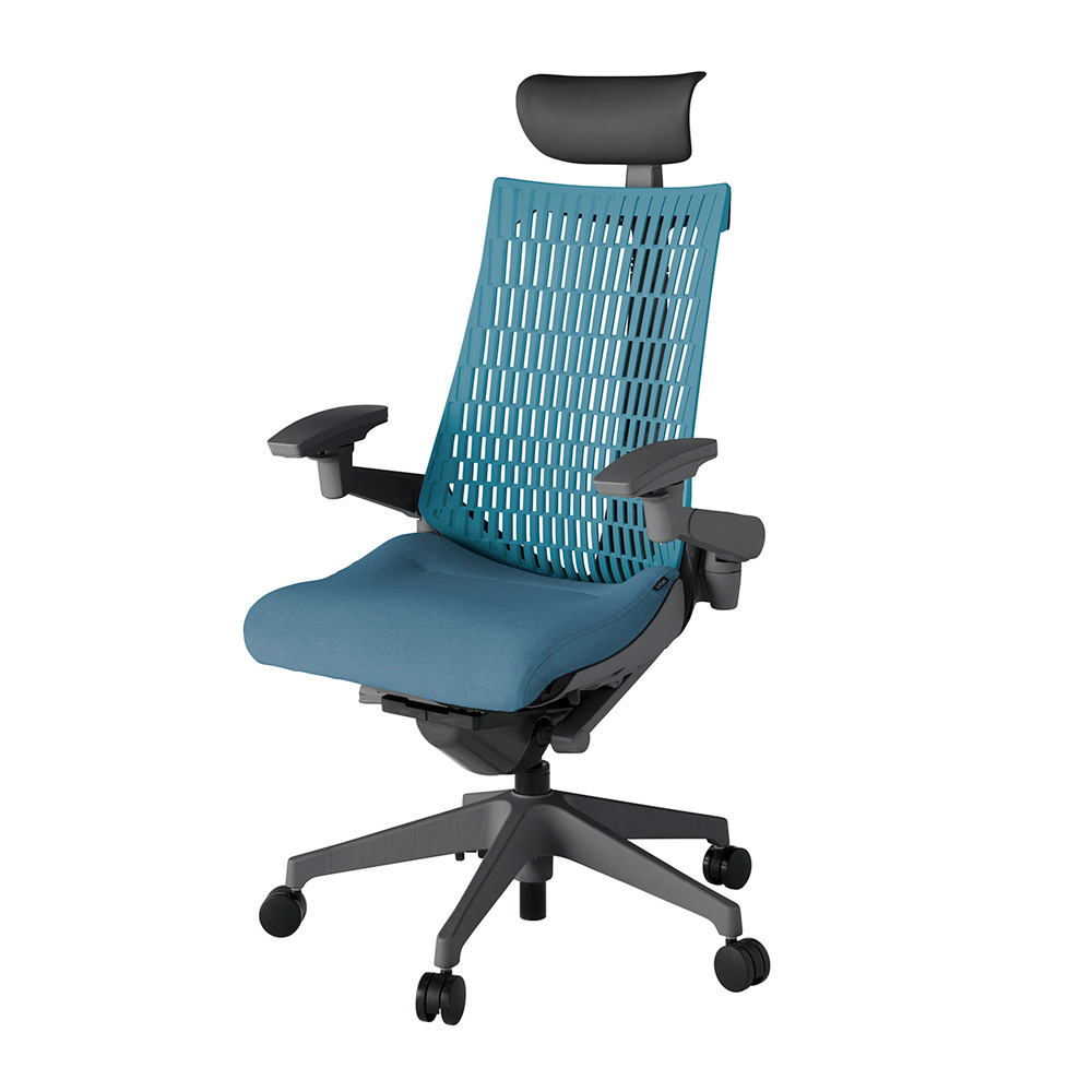 アクト2 KJ447SAFW2B4A4 エラストマバック テクスチャード 可動肘 ヘッドサポート ( ビニール ) ナイロンキャスター[ ベースカラー: W2 張地カラー: B4A4 / ブルー  ]