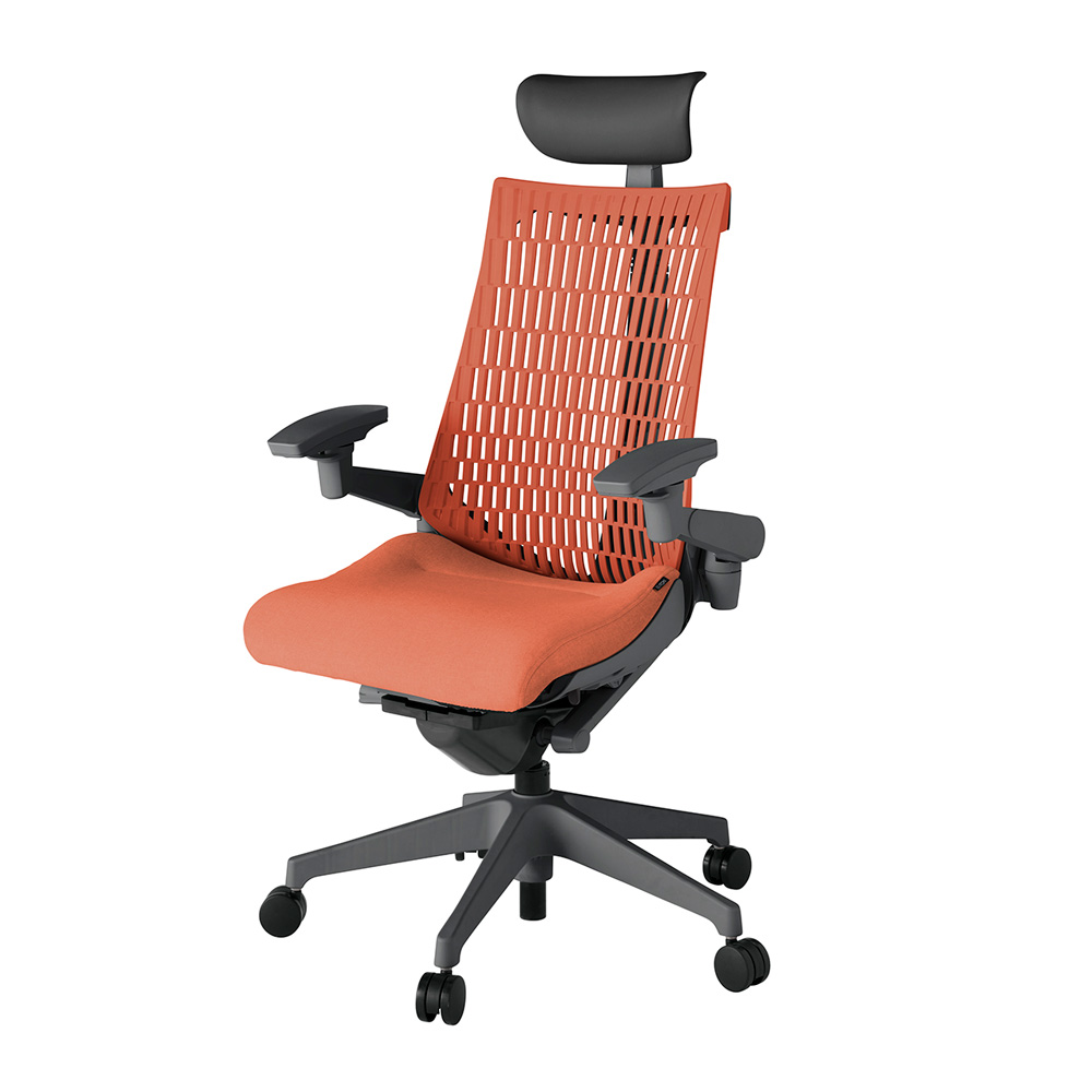 アクト2 KJ447SAFW2D4D4 エラストマバック テクスチャード 可動肘 ヘッドサポート ( ビニール ) ナイロンキャスター[ ベースカラー: W2 張地カラー: D4D4 / パーシモオレンジ  ]
