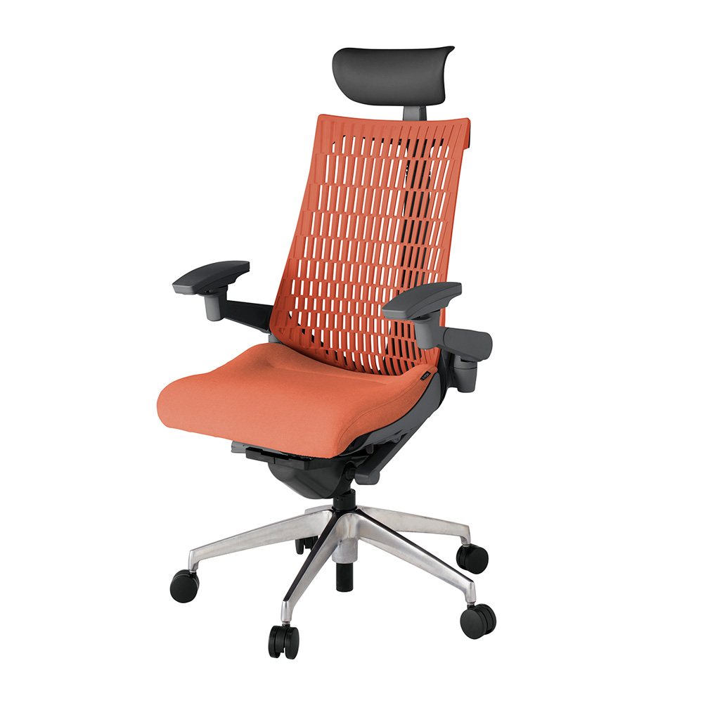アクト2 KJ447SAFZDD4D4 エラストマバック テクスチャード 可動肘 ヘッドサポート ( ビニール ) ナイロンキャスター[ ベースカラー: ZD 張地カラー: D4D4 / パーシモオレンジ  ]