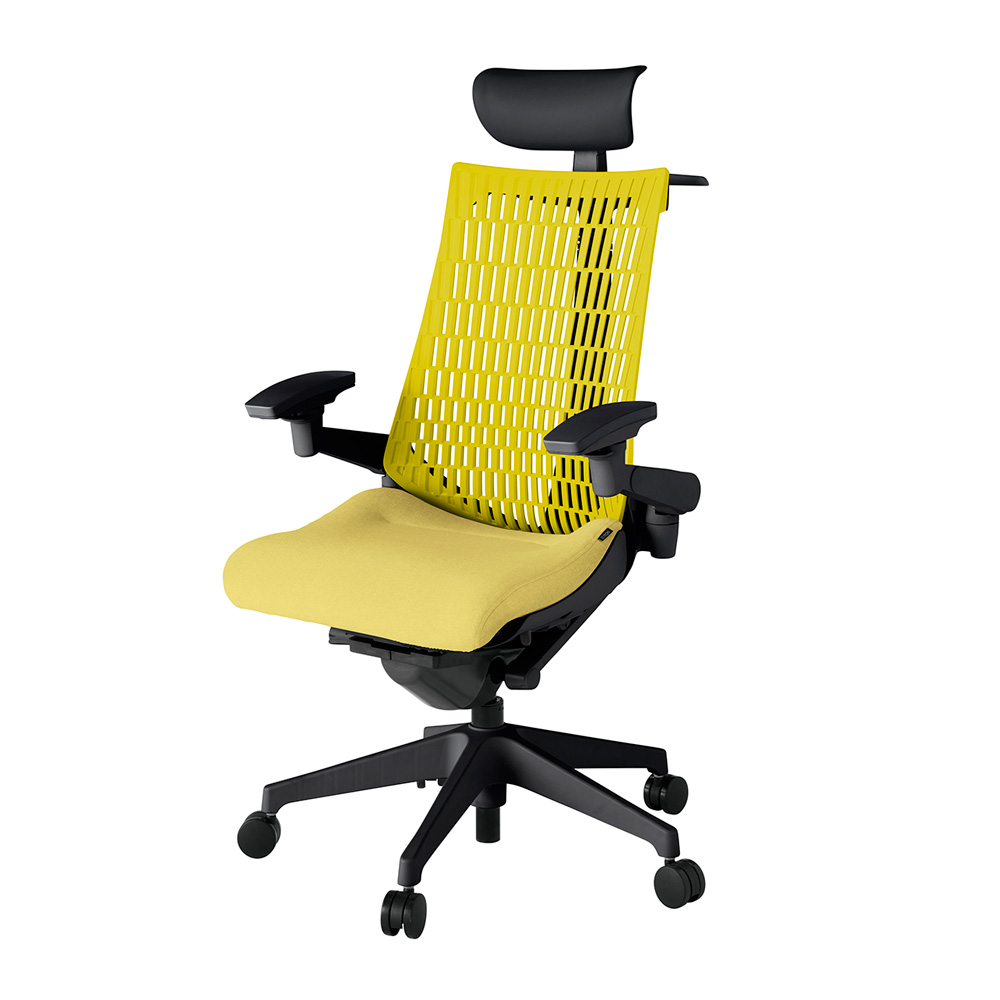 アクト2 KJ447SAYT1U6U5 エラストマバック テクスチャード 可動肘 ヘッドサポート ( ビニール ) ハンガー ナイロンキャスター[ ベースカラー: T1 張地カラー: U6U5 / イエロー  ]