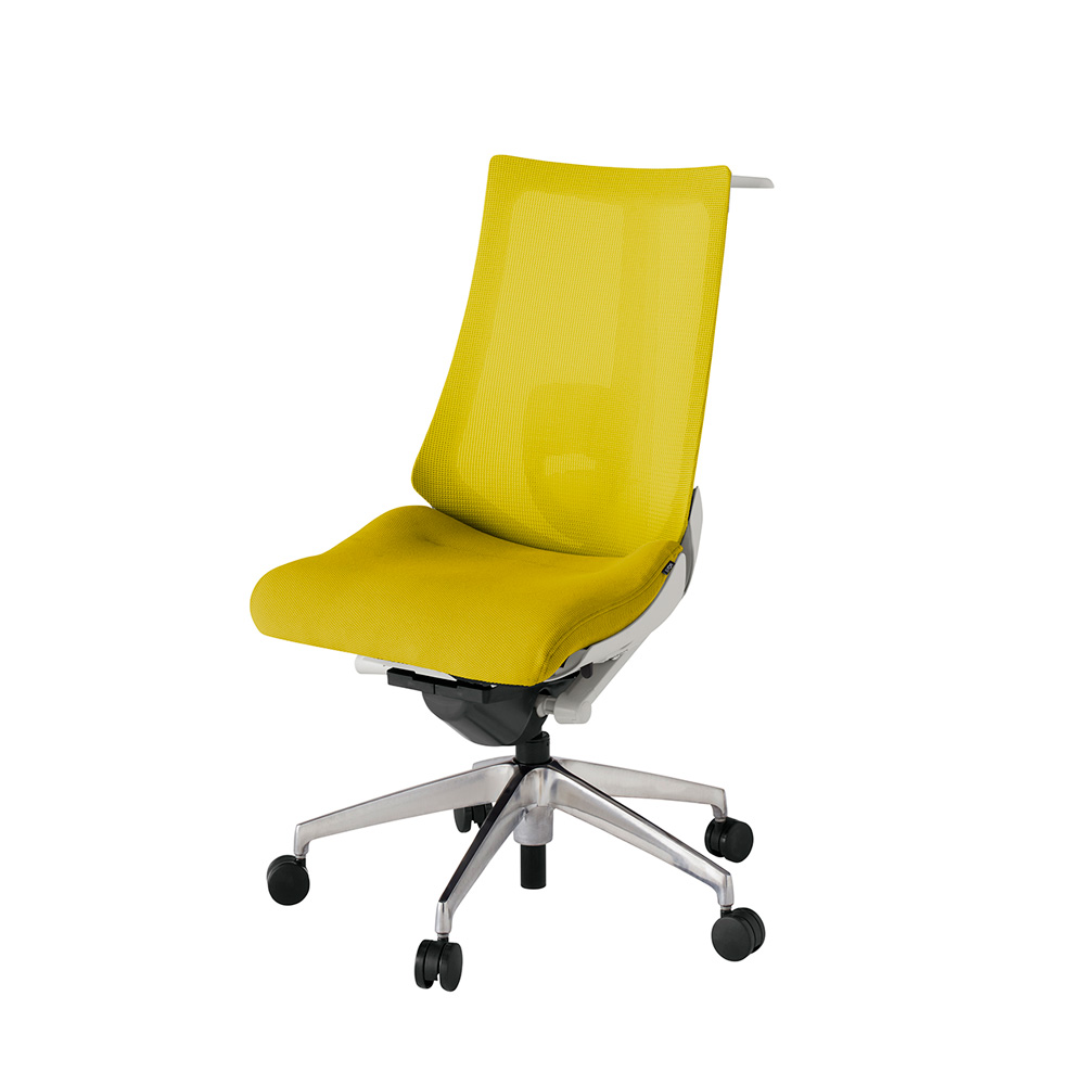 アクト2 KJ-450JVH-ZNU5 メッシュバック プレーン ランバーサポート ハンガーナイロンキャスター[ ベースカラー: ZN 張地カラー: U5 / ストロングイエロー  ]