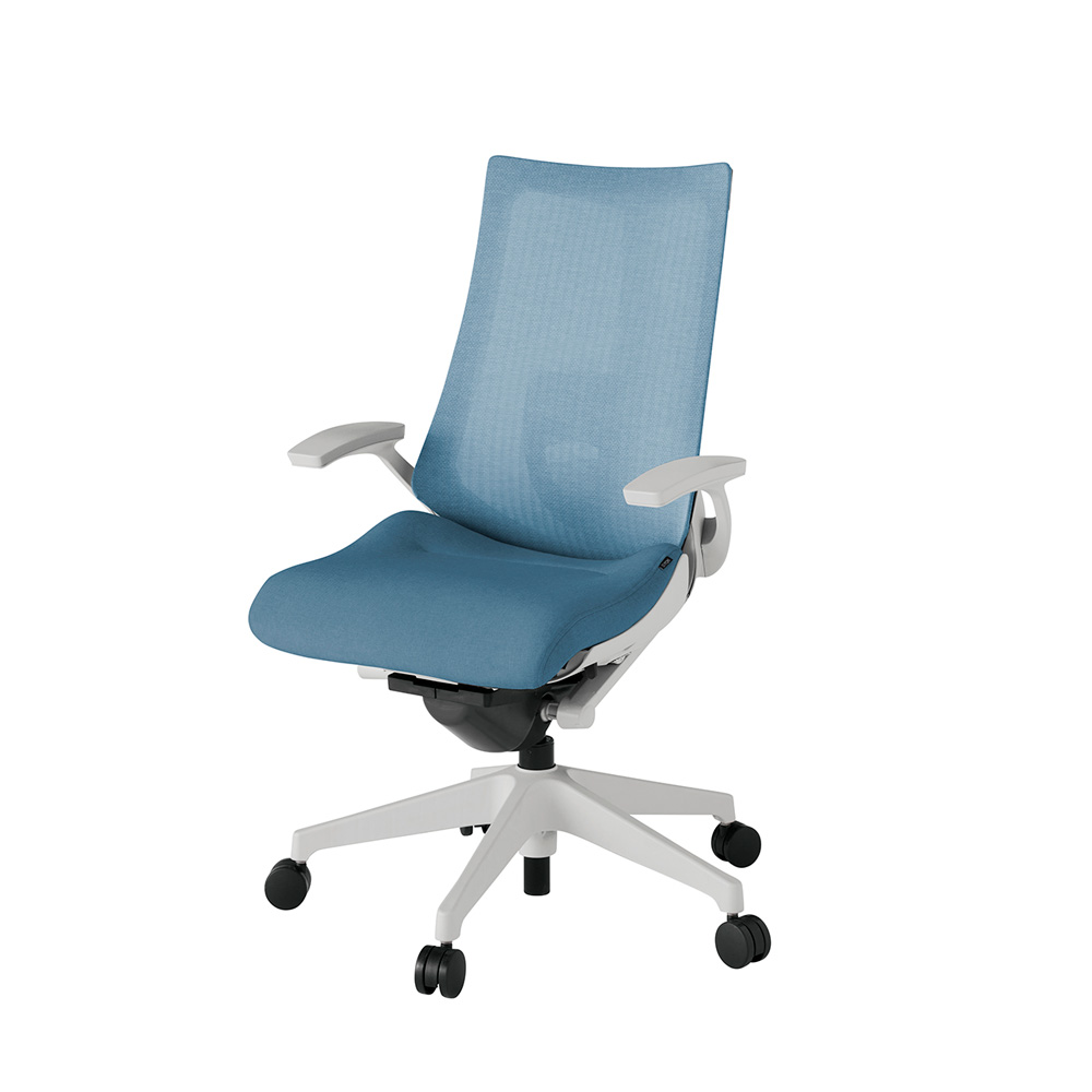 アクト2 KJ-455JE-GNB4 メッシュバック テクスチャード ランバーサポート 固定肘 ナイロンキャスター[ ベースカラー: GN 張地カラー: B4 / ダックブルー  ]