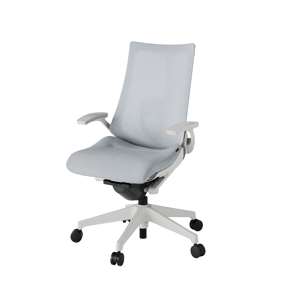 アクト2 KJ-455JE-GNT7 メッシュバック テクスチャード ランバーサポート 固定肘 ナイロンキャスター[ ベースカラー: GN 張地カラー: T7 / ホワイトグレー  ]