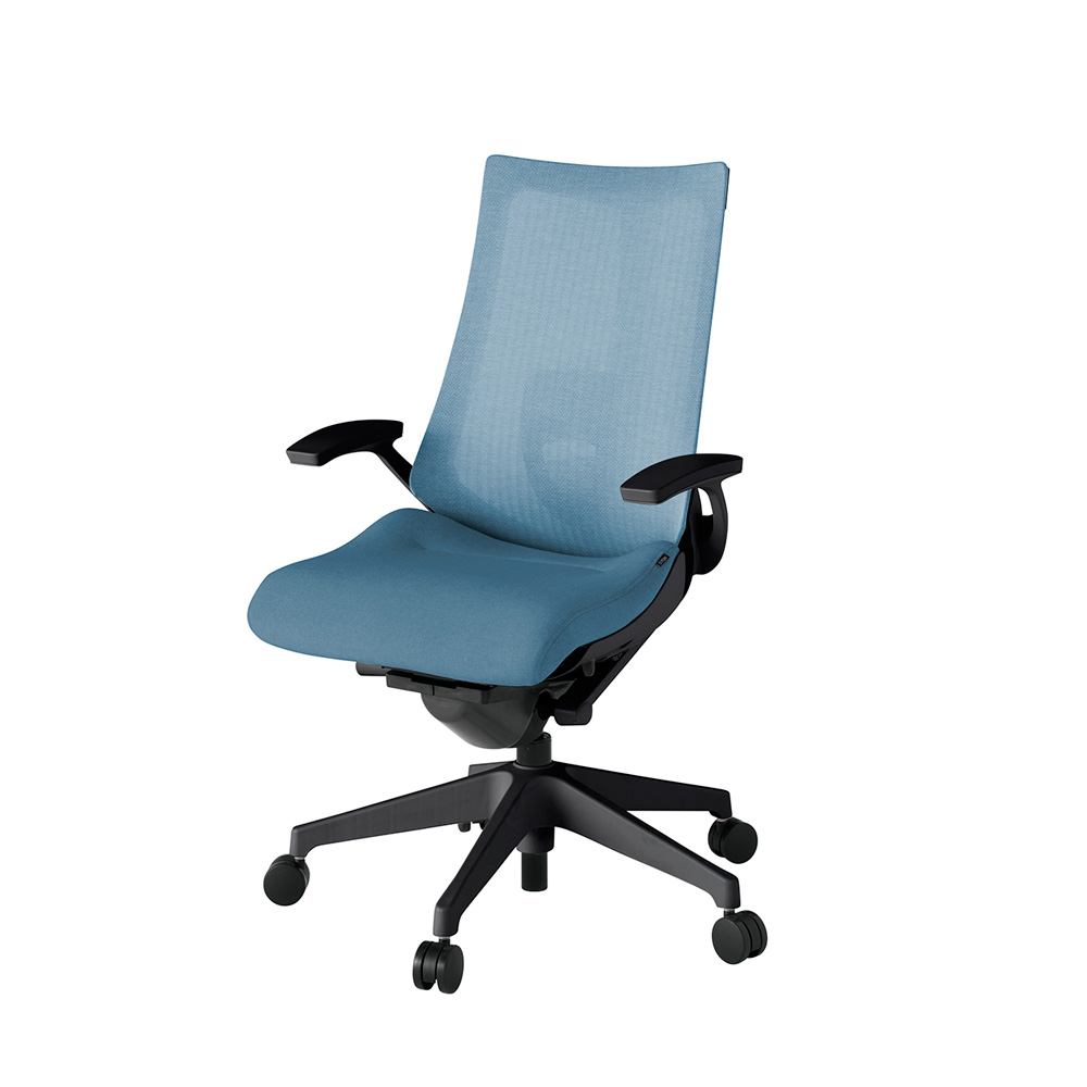 アクト2 KJ-455JE-T1B4 メッシュバック テクスチャード ランバーサポート 固定肘 ナイロンキャスター[ ベースカラー: T1 張地カラー: B4 / ダックブルー  ]