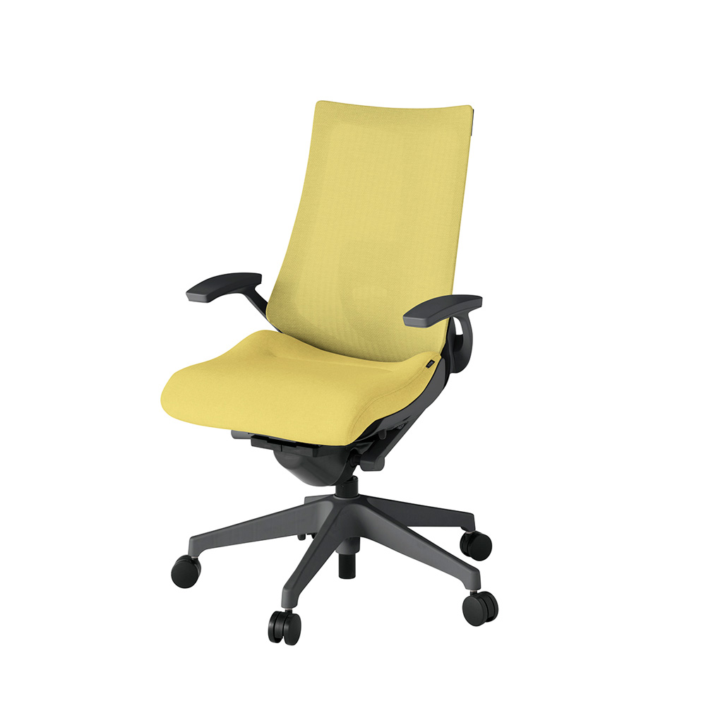 アクト2 KJ-455JE-W2U6 メッシュバック テクスチャード ランバーサポート 固定肘 ナイロンキャスター[ ベースカラー: W2 張地カラー: U6 / カナリアイエロー  ]