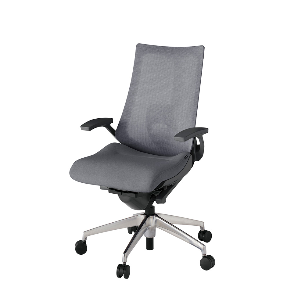 アクト2 KJ-455JE-ZDT3 メッシュバック テクスチャード ランバーサポート 固定肘 ナイロンキャスター[ ベースカラー: ZD 張地カラー: T3 / ダークグレー  ]