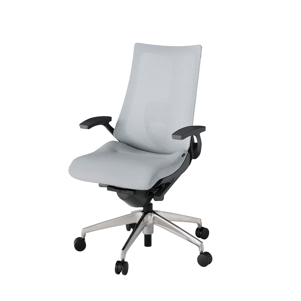 アクト2 KJ-455JE-ZDT7 メッシュバック テクスチャード ランバーサポート 固定肘 ナイロンキャスター[ ベースカラー: ZD 張地カラー: T7 / ホワイトグレー  ]