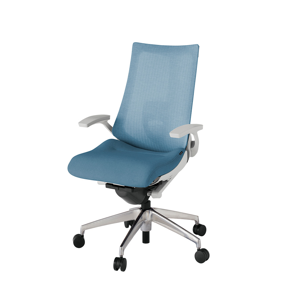 アクト2 KJ-455JE-ZNB4 メッシュバック テクスチャード ランバーサポート 固定肘 ナイロンキャスター[ ベースカラー: ZN 張地カラー: B4 / ダックブルー  ]