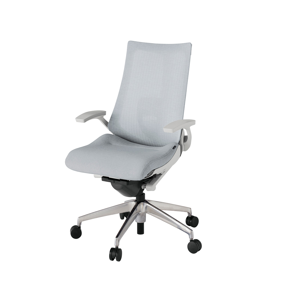 アクト2 KJ-455JE-ZNT7 メッシュバック テクスチャード ランバーサポート 固定肘 ナイロンキャスター[ ベースカラー: ZN 張地カラー: T7 / ホワイトグレー  ]