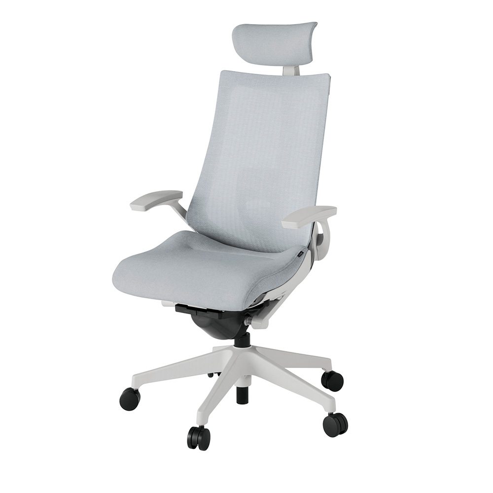 アクト2 KJ-455JEE-GNT7 メッシュバック テクスチャード ランバーサポート 固定肘 ヘッドサポート ( クロス ) ナイロンキャスター[ ベースカラー: GN 張地カラー: T7 / ホワイトグレー  ]