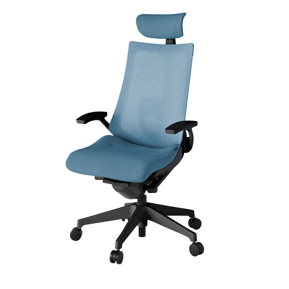 アクト2 KJ-455JEE-T1B4 メッシュバック テクスチャード ランバーサポート 固定肘 ヘッドサポート ( クロス ) ナイロンキャスター[ ベースカラー: T1 張地カラー: B4 / ダックブルー  ]