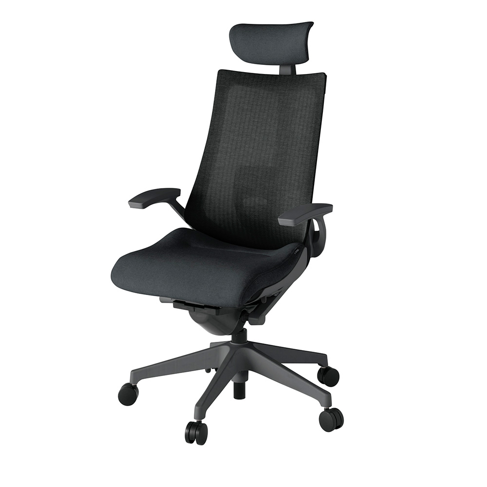 アクト2 KJ-455JEE-W2T1 メッシュバック テクスチャード ランバーサポート 固定肘 ヘッドサポート ( クロス ) ナイロンキャスター[ ベースカラー: W2 張地カラー: T1 / ブラック  ]