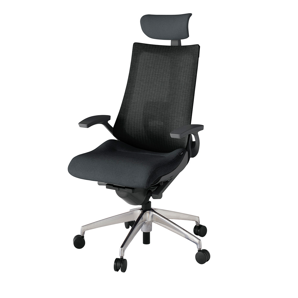 アクト2 KJ-455JEE-ZDT1 メッシュバック テクスチャード ランバーサポート 固定肘 ヘッドサポート ( クロス ) ナイロンキャスター[ ベースカラー: ZD 張地カラー: T1 / ブラック  ]