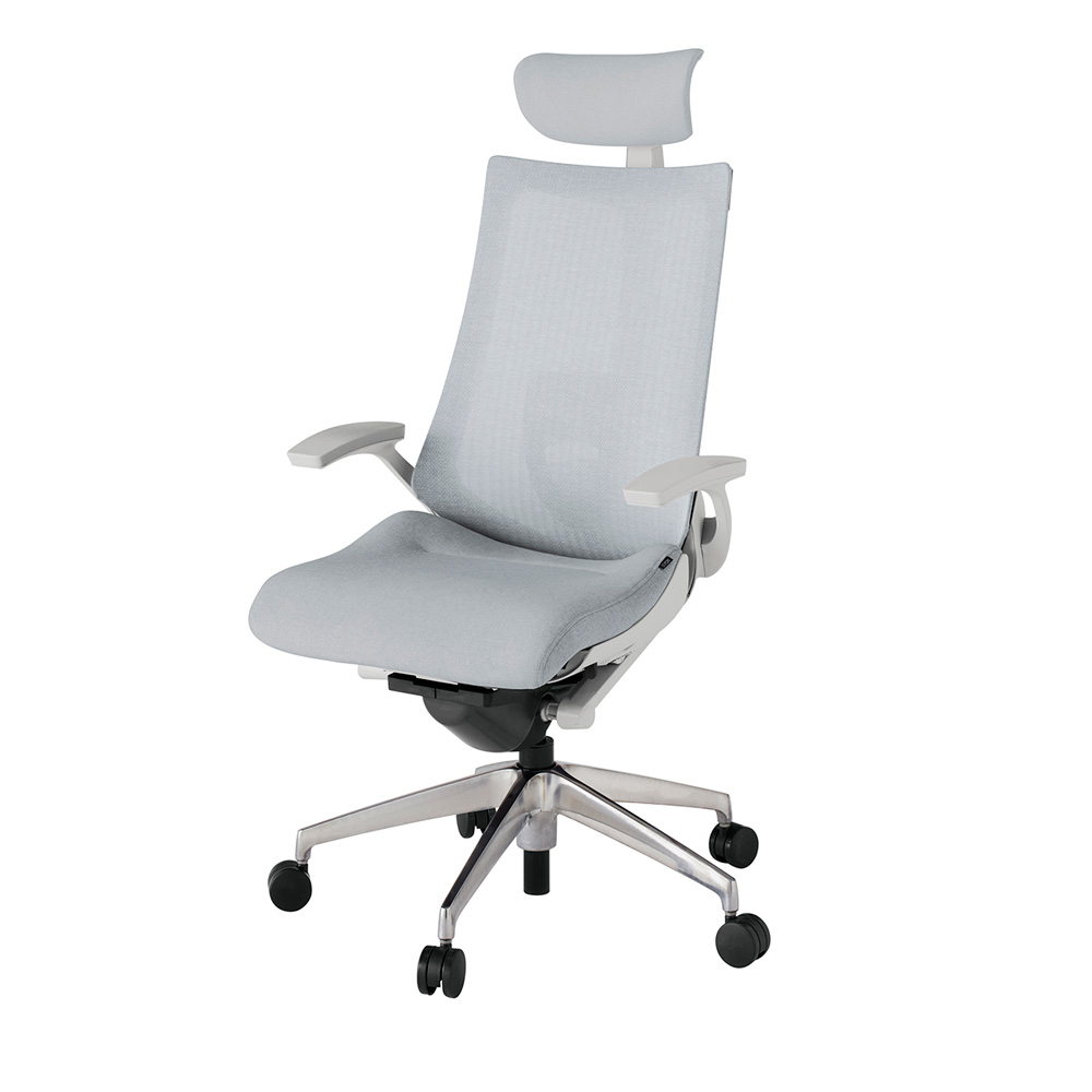 アクト2 KJ-455JEE-ZNT7 メッシュバック テクスチャード ランバーサポート 固定肘 ヘッドサポート ( クロス ) ナイロンキャスター[ ベースカラー: ZN 張地カラー: T7 / ホワイトグレー  ]