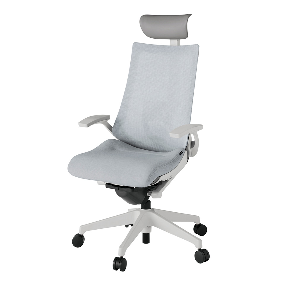 アクト2 KJ-455JEF-GNT7 メッシュバック テクスチャード ランバーサポート 固定肘 ヘッドサポート ( ビニール ) ナイロンキャスター[ ベースカラー: GN 張地カラー: T7 / ホワイトグレー  ]