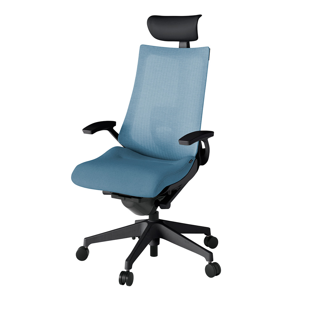 アクト2 KJ-455JEF-T1B4 メッシュバック テクスチャード ランバーサポート 固定肘 ヘッドサポート ( ビニール ) ナイロンキャスター[ ベースカラー: T1 張地カラー: B4 / ダックブルー  ]
