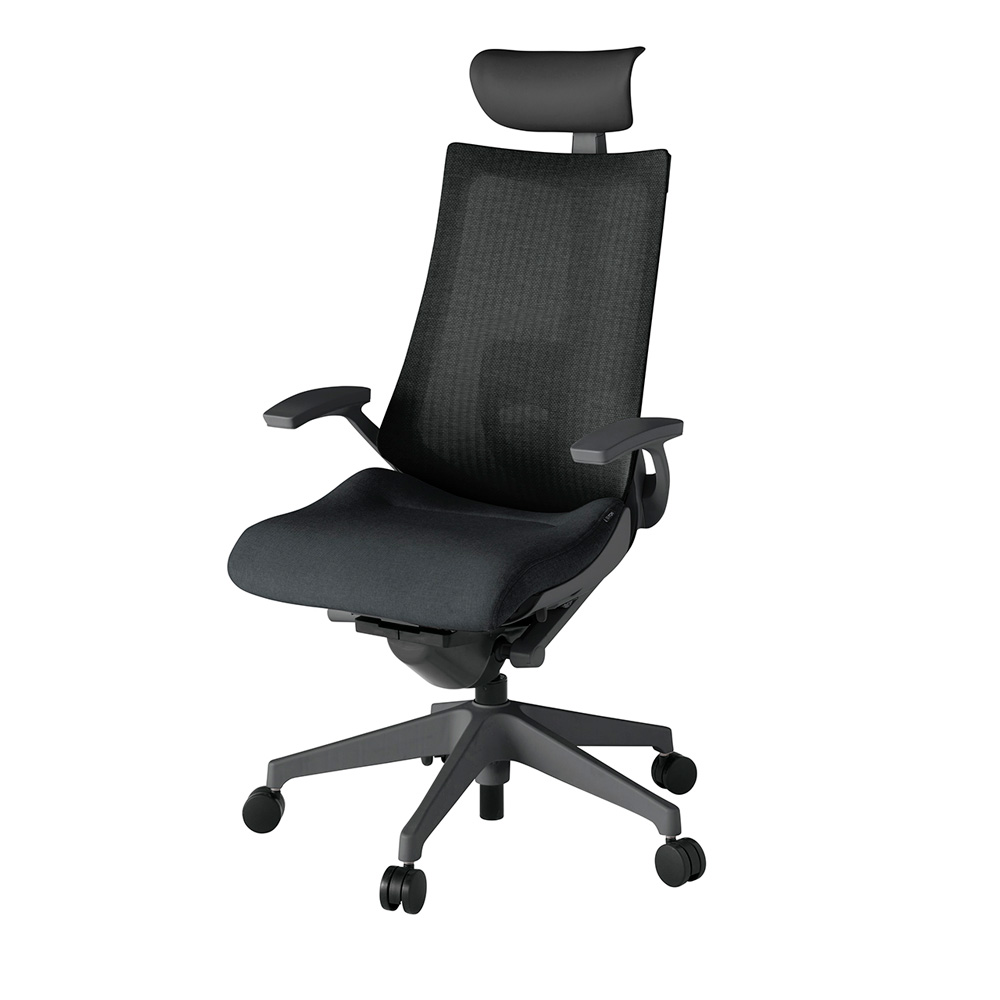 アクト2 KJ-455JEF-W2T1 メッシュバック テクスチャード ランバーサポート 固定肘 ヘッドサポート ( ビニール ) ナイロンキャスター[ ベースカラー: W2 張地カラー: T1 / ブラック  ]