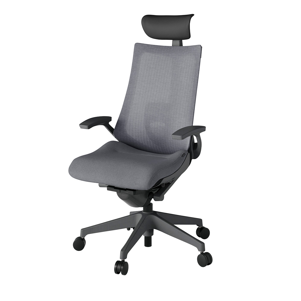 アクト2 KJ-455JEF-W2T3 メッシュバック テクスチャード ランバーサポート 固定肘 ヘッドサポート ( ビニール ) ナイロンキャスター[ ベースカラー: W2 張地カラー: T3 / ダークグレー  ]