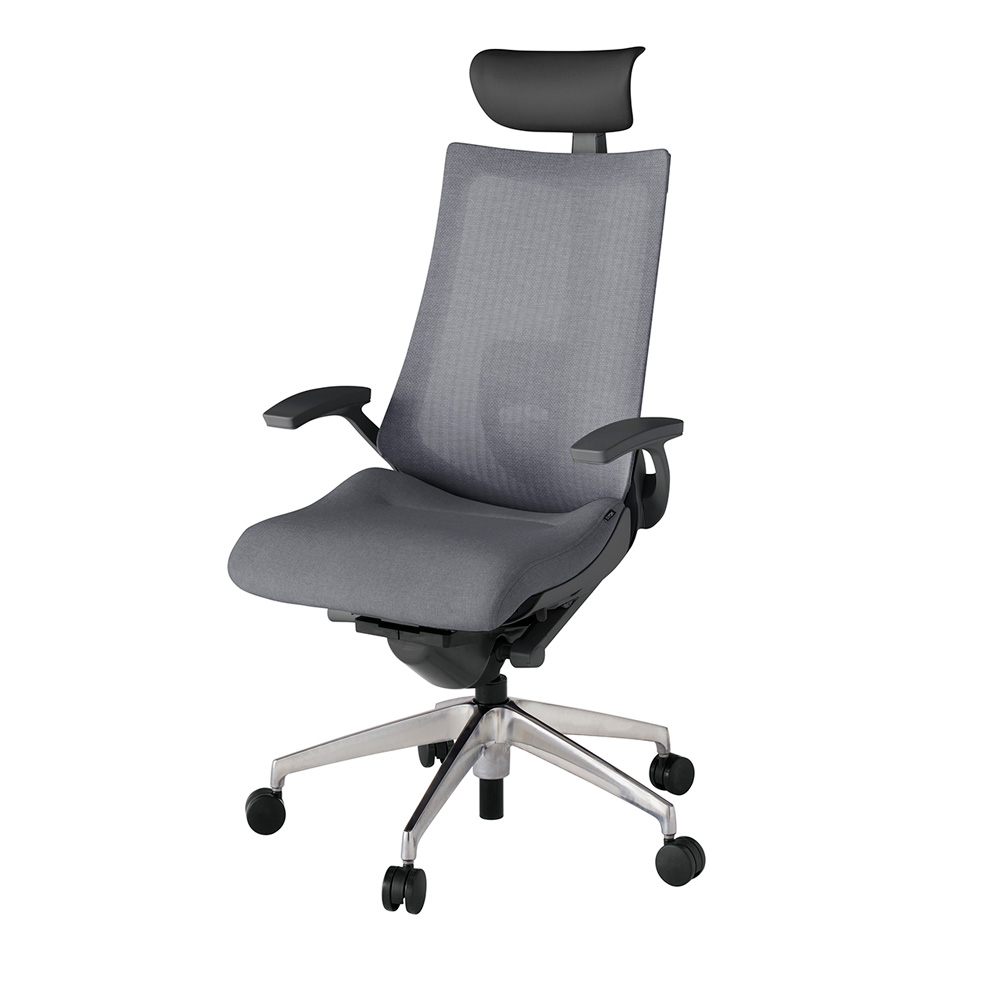 アクト2 KJ-455JEF-ZDT3 メッシュバック テクスチャード ランバーサポート 固定肘 ヘッドサポート ( ビニール ) ナイロンキャスター[ ベースカラー: ZD 張地カラー: T3 / ダークグレー  ]