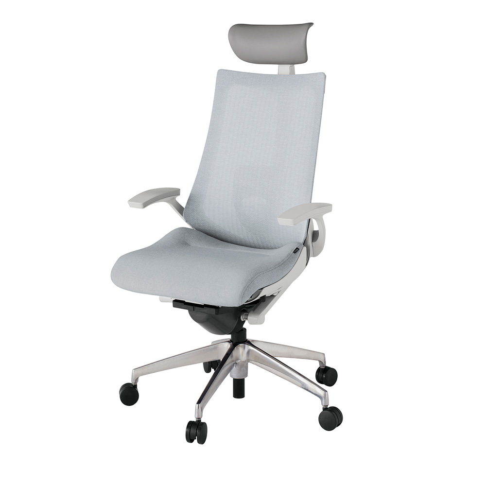 アクト2 KJ-455JEF-ZNT7 メッシュバック テクスチャード ランバーサポート 固定肘 ヘッドサポート ( ビニール ) ナイロンキャスター[ ベースカラー: ZN 張地カラー: T7 / ホワイトグレー  ]