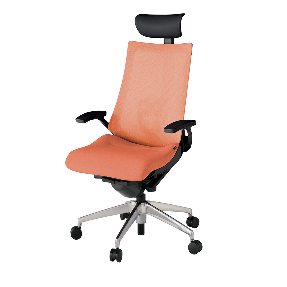 アクト2 KJ-455JEF-ZTD4 メッシュバック テクスチャード ランバーサポート 固定肘 ヘッドサポート ( ビニール ) ナイロンキャスター[ ベースカラー: ZT 張地カラー: D4 / パーシモオレンジ  ]
