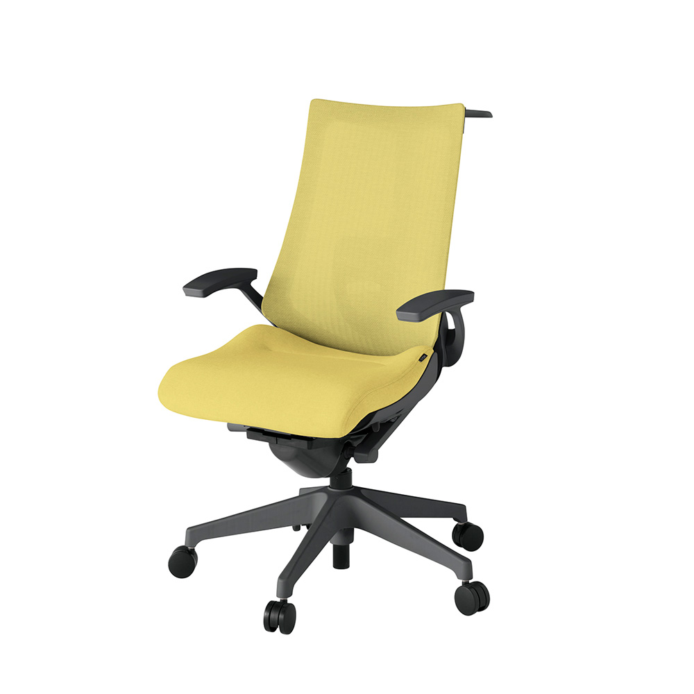 アクト2 KJ-455JEH-W2U6 メッシュバック テクスチャード ランバーサポート 固定肘 ハンガーナイロンキャスター[ ベースカラー: W2 張地カラー: U6 / カナリアイエロー  ]