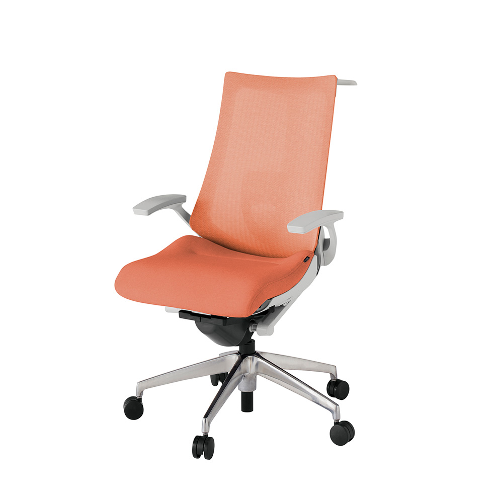 アクト2 KJ-455JEH-ZND4 メッシュバック テクスチャード ランバーサポート 固定肘 ハンガーナイロンキャスター[ ベースカラー: ZN 張地カラー: D4 / パーシモオレンジ  ]