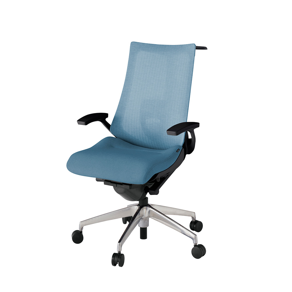 アクト2 KJ-455JEH-ZTB4 メッシュバック テクスチャード ランバーサポート 固定肘 ハンガーナイロンキャスター[ ベースカラー: ZT 張地カラー: B4 / ダックブルー  ]