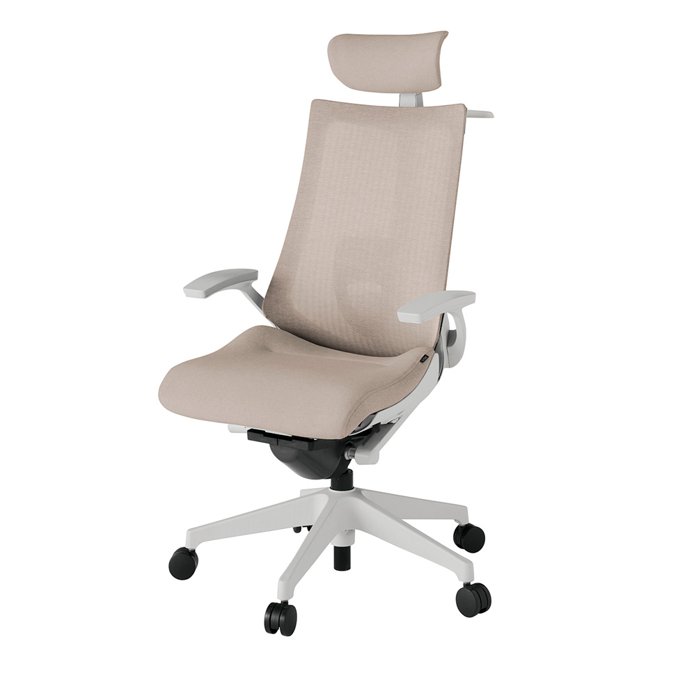 アクト2 KJ-455JEX-GNF6 メッシュバック テクスチャード ランバーサポート 固定肘 ヘッドサポート ( クロス ) ハンガー ナイロンキャスター[ ベースカラー: GN 張地カラー: F6 / グレイッシュブラウン  ]