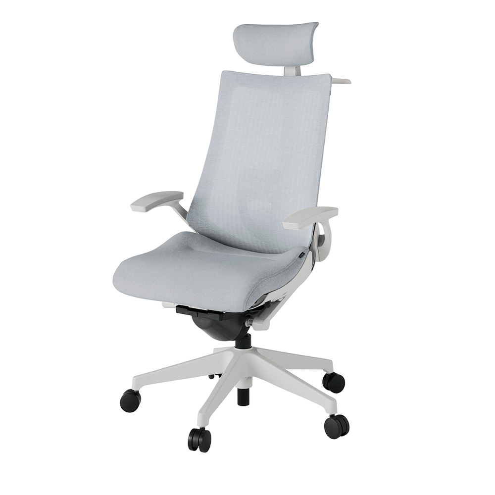 アクト2 KJ-455JEX-GNT7 メッシュバック テクスチャード ランバーサポート 固定肘 ヘッドサポート ( クロス ) ハンガー ナイロンキャスター[ ベースカラー: GN 張地カラー: T7 / ホワイトグレー  ]