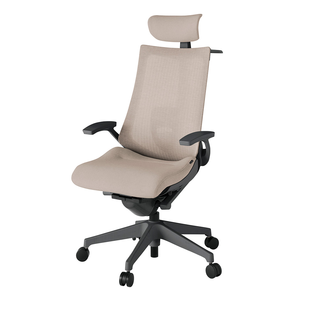 アクト2 KJ-455JEX-W2F6 メッシュバック テクスチャード ランバーサポート 固定肘 ヘッドサポート ( クロス ) ハンガー ナイロンキャスター[ ベースカラー: W2 張地カラー: F6 / グレイッシュブラウン  ]